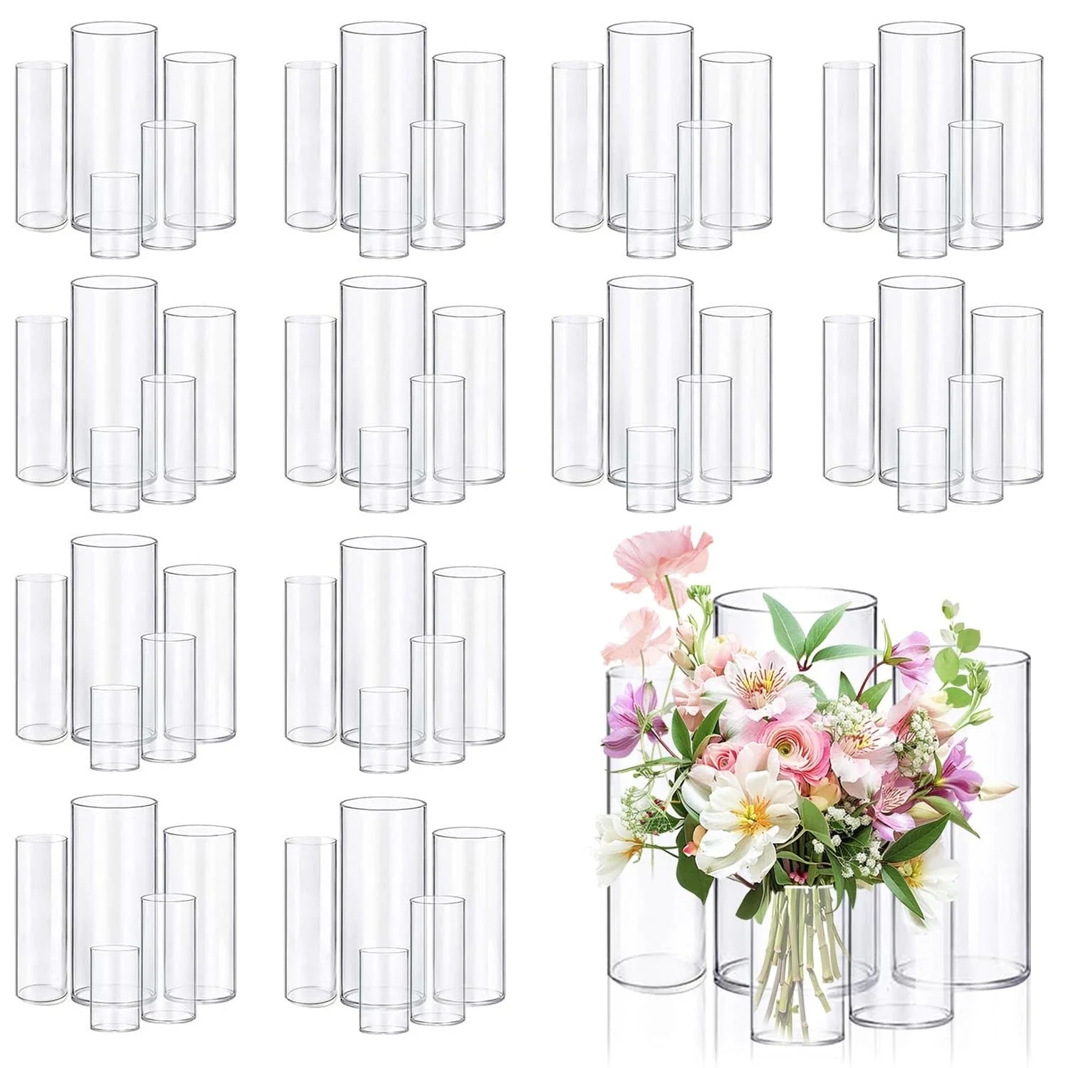 60pcs Glass Vase Cylinder Vases for Centerpieces Small Flower Glass Vases Hom...