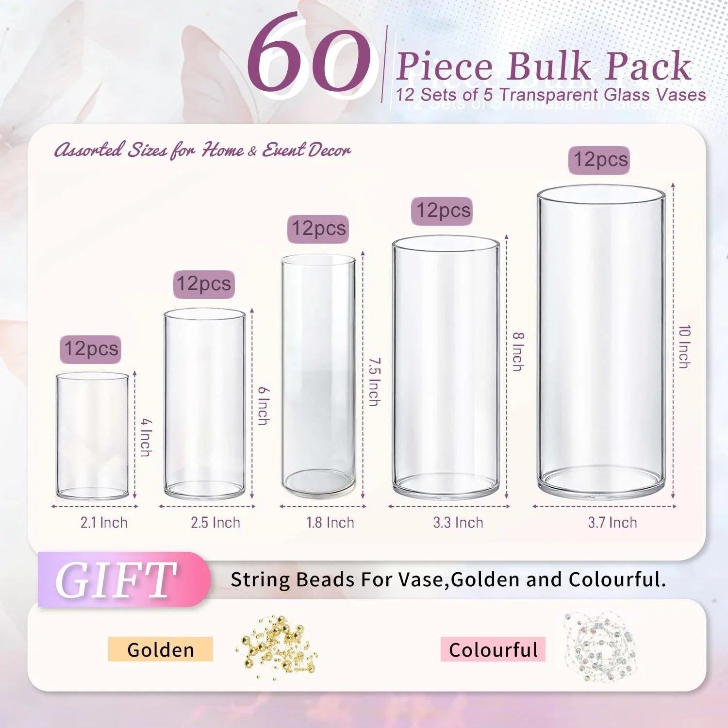 60pcs Glass Vase Cylinder Vases for Centerpieces Small Flower Glass Vases Hom...