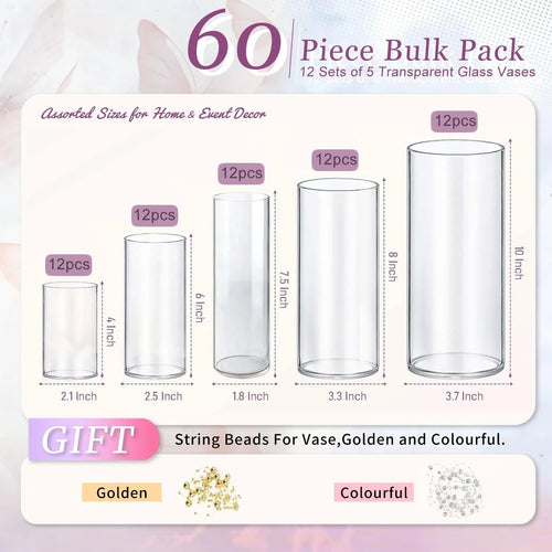 60pcs Glass Vase Cylinder Vases for Centerpieces Small Flower Glass Vases Hom...