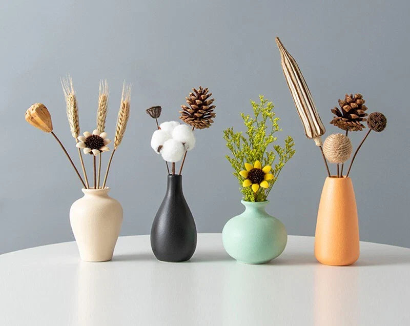 4-Pieces Ceramic Small Vases with Dried Flower for Bouquet, Home Decorative