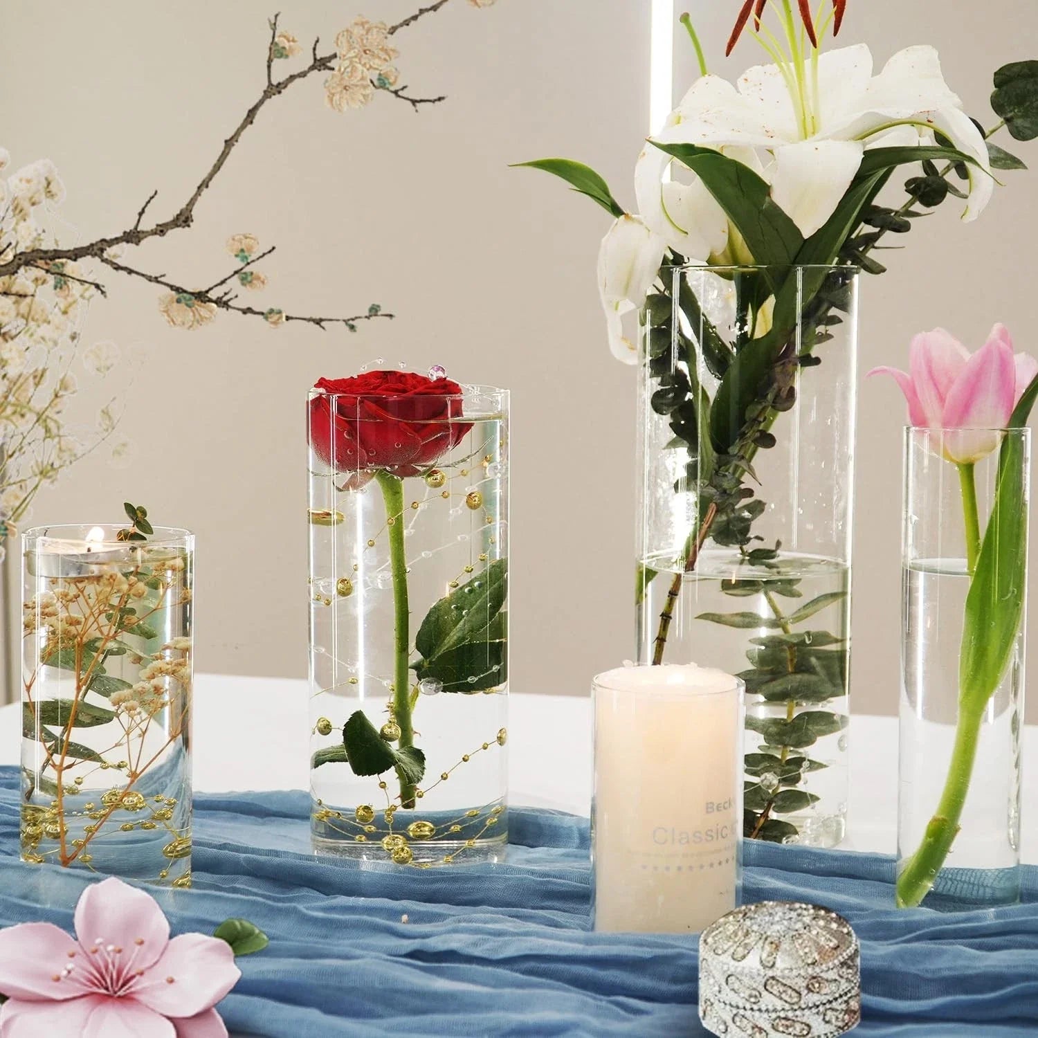 60pcs Glass Vase Cylinder Vases for Centerpieces Small Flower Glass Vases Hom...