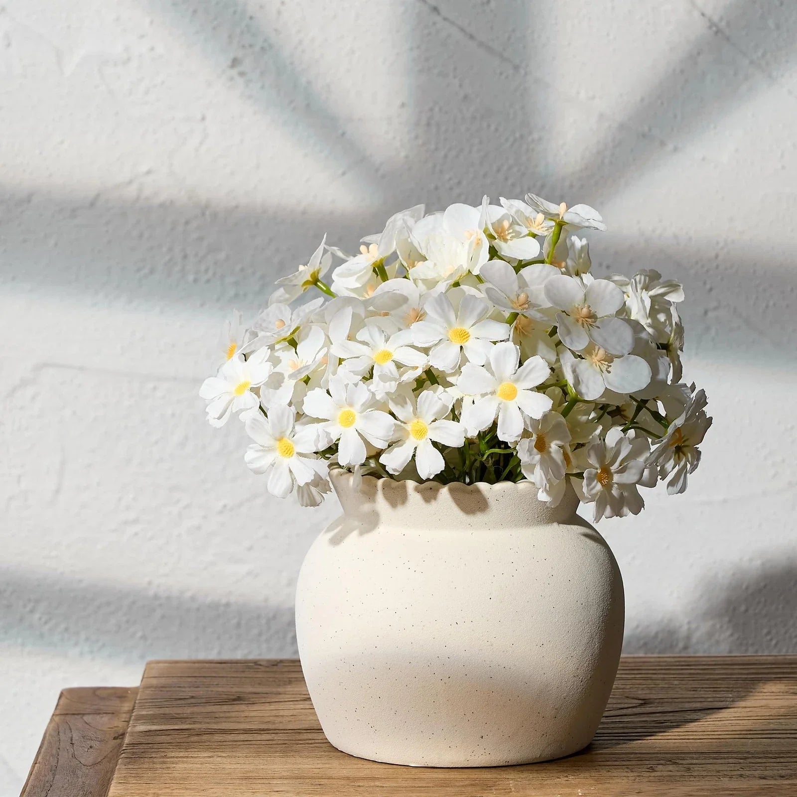 Ceramic Flower Vase with Wide Mouth Lace, 4.8 Inch Pottery Rustic Farmhouse B...